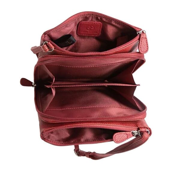 Giani Bernini Red Triple-Zip Pebble Leather Crossbody Bag - Picture 4 of 4